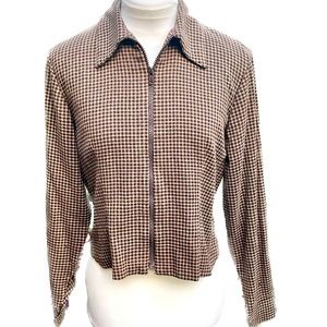 Vintage Copper Key Cropped Brown Checked Zippered Lightweight Jacket Size Small